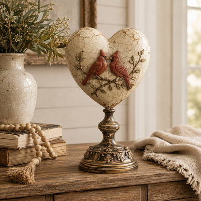 Vintage Two-Cardinal Keepsake Heart