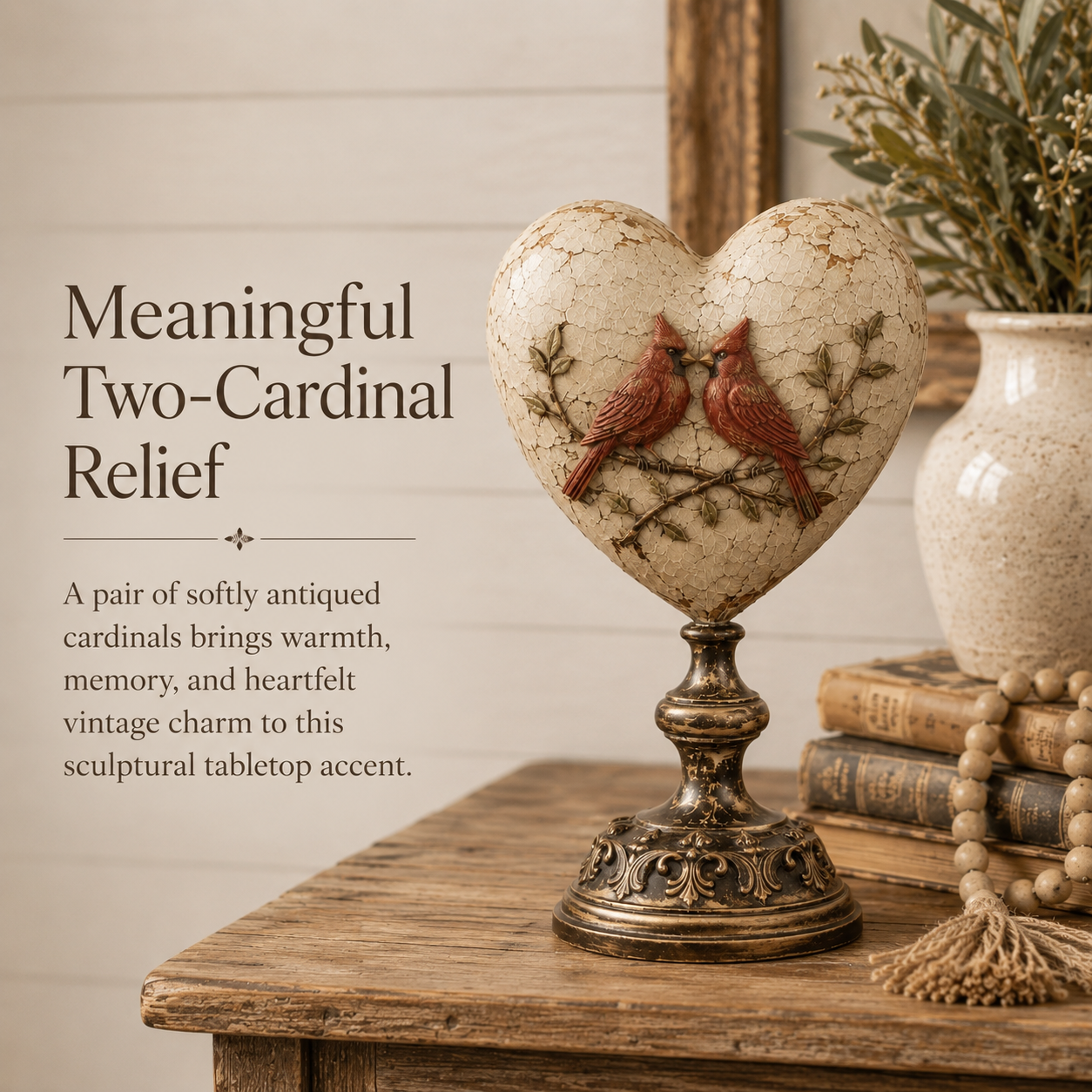 Vintage Two-Cardinal Keepsake Heart