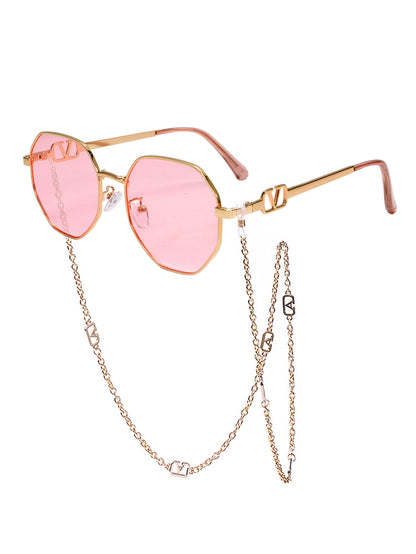 Jewelry-Inspired Statement Sunglasses with Crystal Pendant Chain