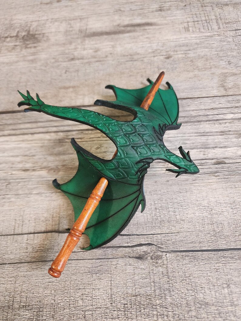 🐉⚔️ Handcrafted Dragon Leather Hair Slide with Wood Stick