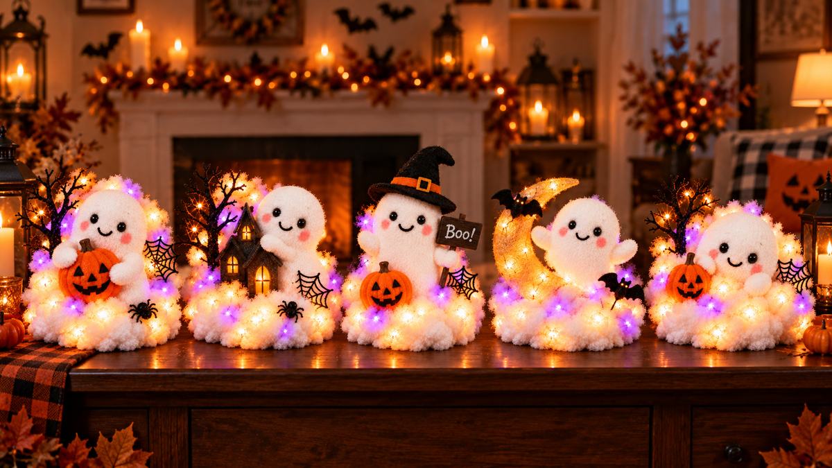 Halloween ghost collection displayed at night