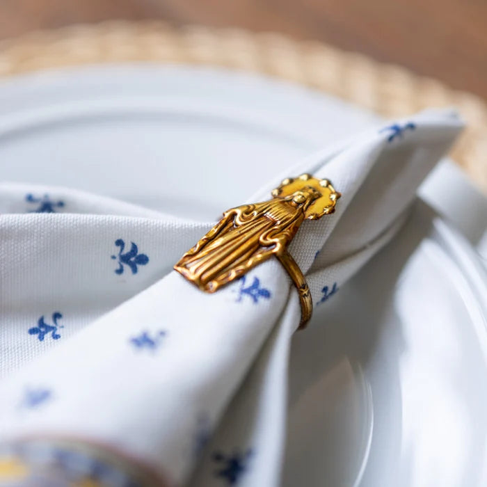 Virgin Mary devotional napkin ring close up