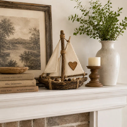 Rustic Lighted Sailboat Decor – Warm Coastal Glow