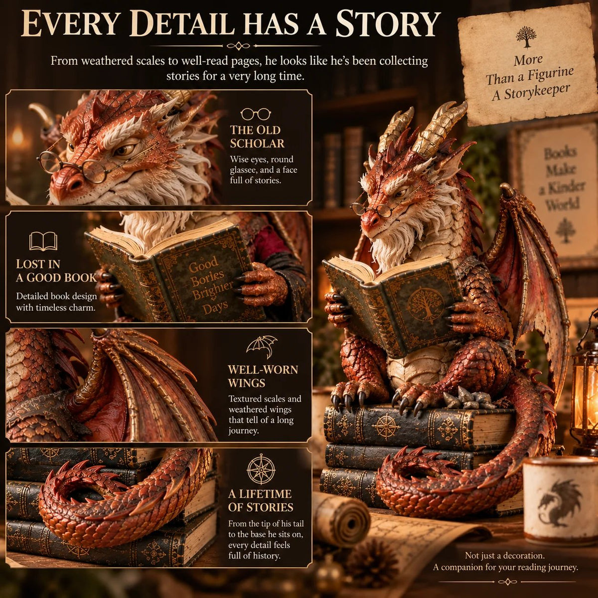 🐉 Wandering Scholar Dragon Figurine | Book Lover Décor