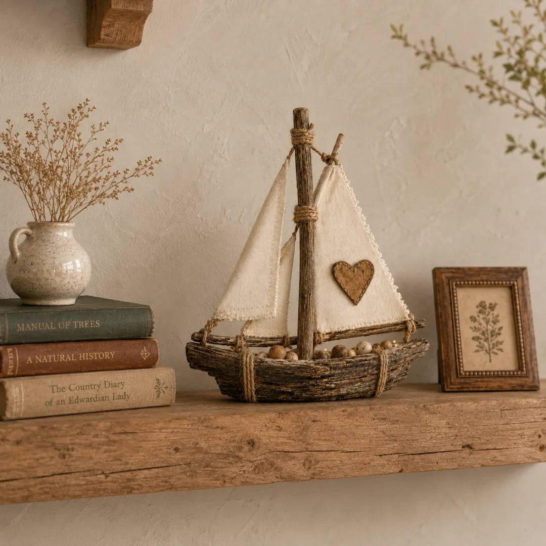 Rustic Lighted Sailboat Decor – Warm Coastal Glow