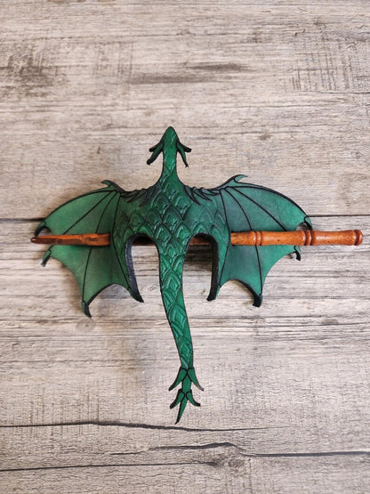 🐉⚔️ Handcrafted Dragon Leather Hair Slide with Wood Stick
