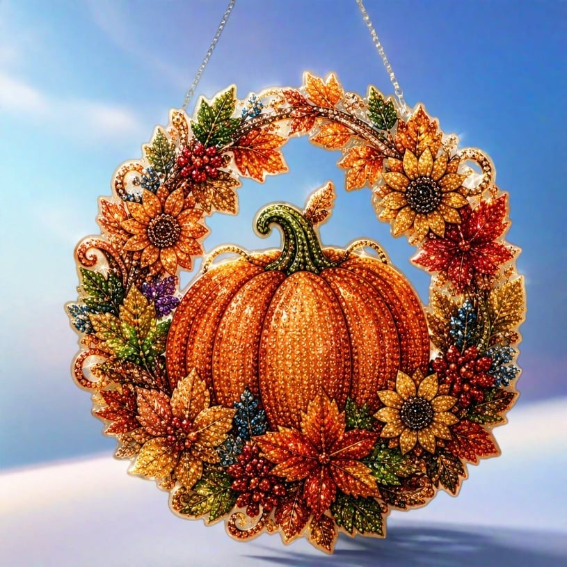 💎🏡 Sparkling Fall Pumpkin Diamond Art Wreath Kit