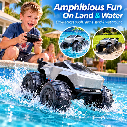 Cyberpunk Mecha Amphibious RC Stunt Car for Kids Outdoor Play, Pool & Beach Entertainment, Holiday Gift