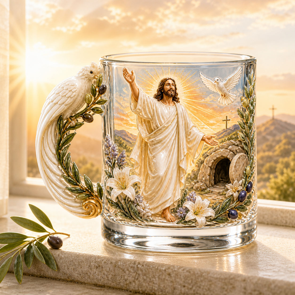 3D Faith-Inspired Glass Mug – Jesus & Virgin Mary Religious Collectible Gift