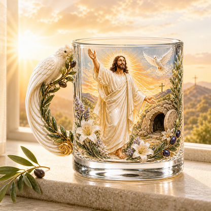 3D Faith-Inspired Glass Mug – Jesus & Virgin Mary Religious Collectible Gift