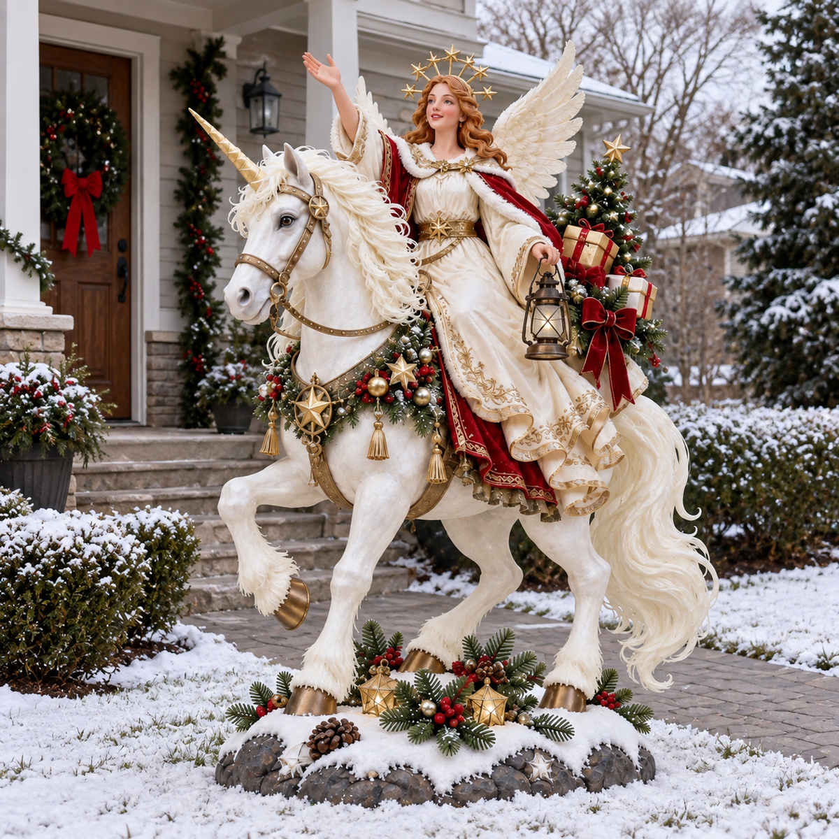 Christmas Angel Rider Lighted Statue – Illuminated White Horse Holiday Yard Decor