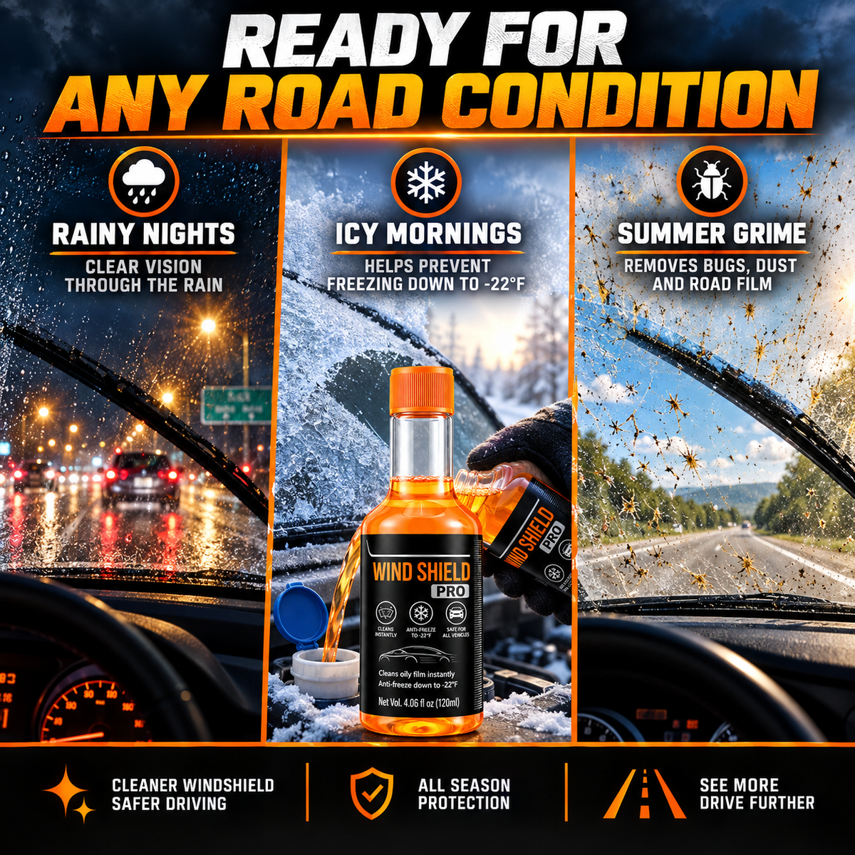 Windshield Pro for rain winter and road grime