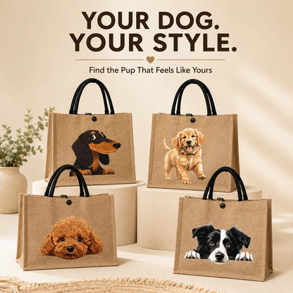 🐶 Peeking Dog Jute Tote Bag | Cute Reusable Shopping Bag for Dog Lovers & Dog Moms 🐾