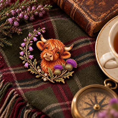 Highland Cow & Thistle 🏴󠁧󠁢󠁳󠁣󠁴󠁿 Scottish Heritage Enamel Brooch