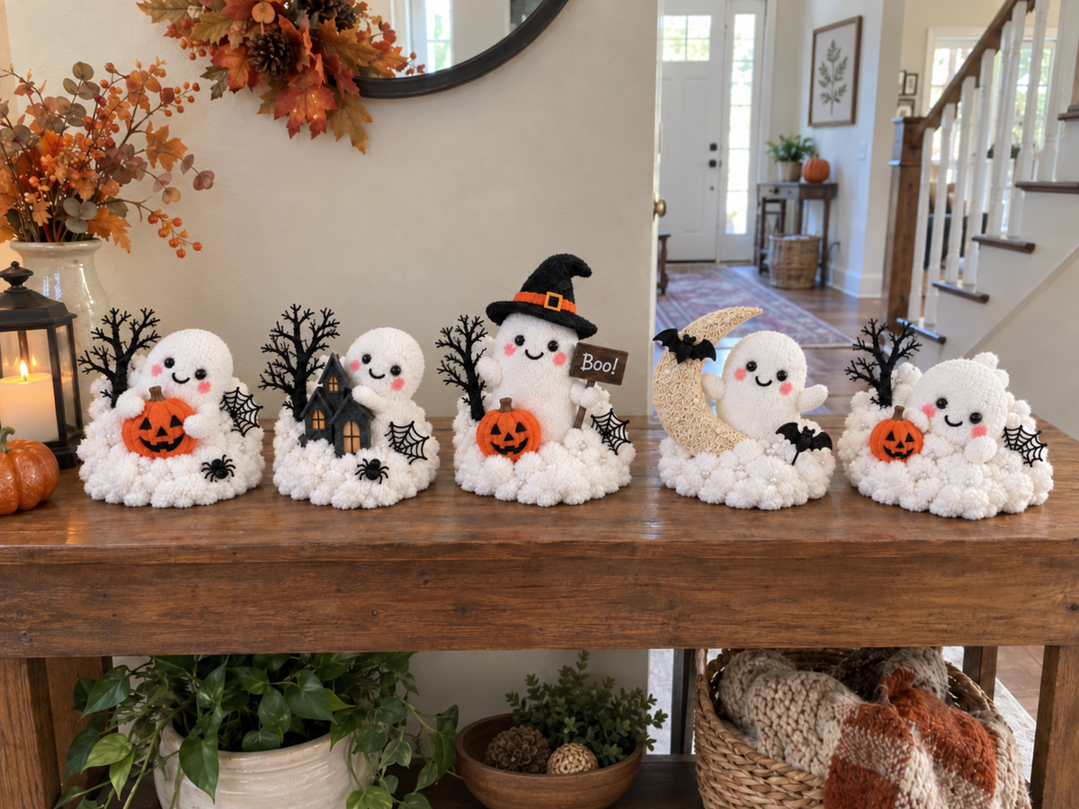 Halloween ghost set on dining room console