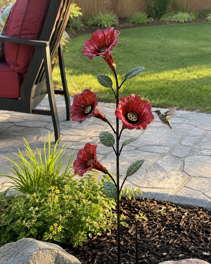 Bring Hummingbirds Closer – 4-Flower Metal Nectar Feeder Garden Stake