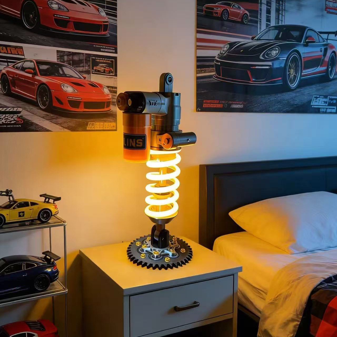 🎁Father's Day Limited Sale🔥 Inspired Suspension Shock Absorber Lamp - Adjustable LED Light for Gamers & Car Enthusiasts