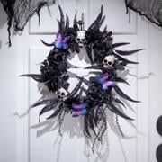 Gothic Wreath with Black Roses & Butterflies, Elegant Decor for Halloween Entryway