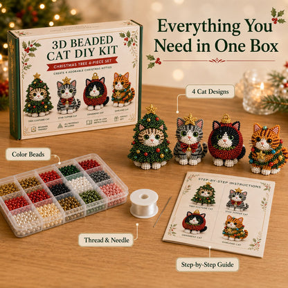 🐱🎄 Premium 3D Beaded Christmas Cats DIY Kit | Luxury Flocked Canvas with Scratch-Resistant Non-Fading Pearl Beads DIY Holiday Decor & Step-by-Step Guide ✨