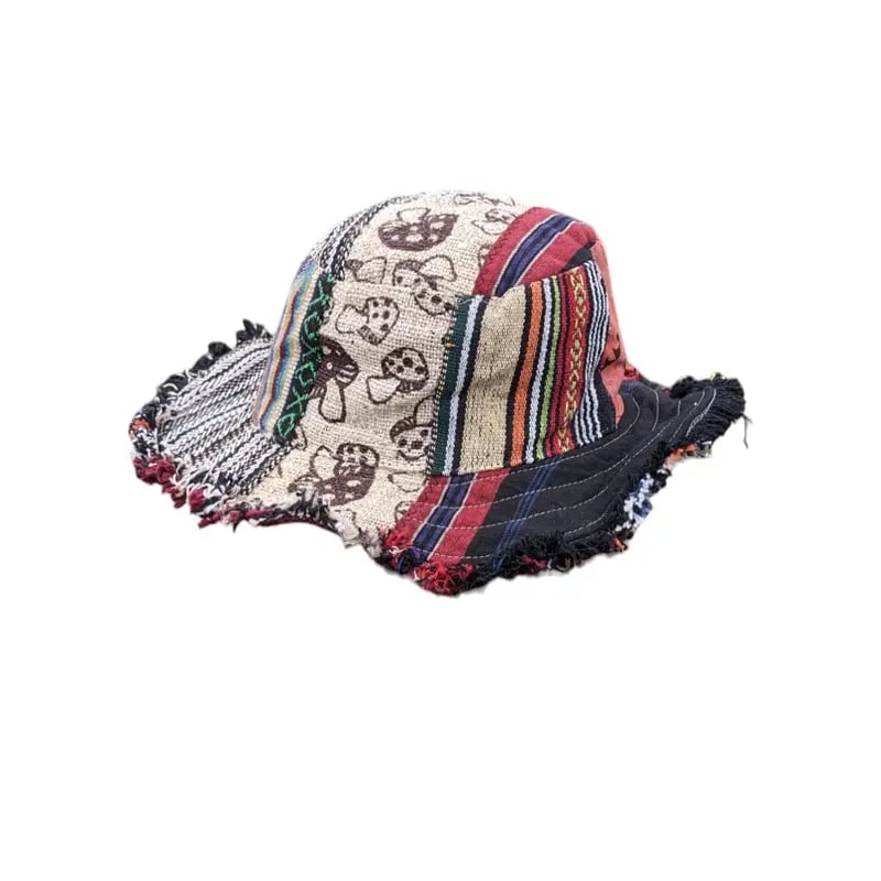Hippie Haberdashery-🍄Patchwork Multicolored Mushroom Hemp Hat with Hidden Pocket Fedorahats🎩