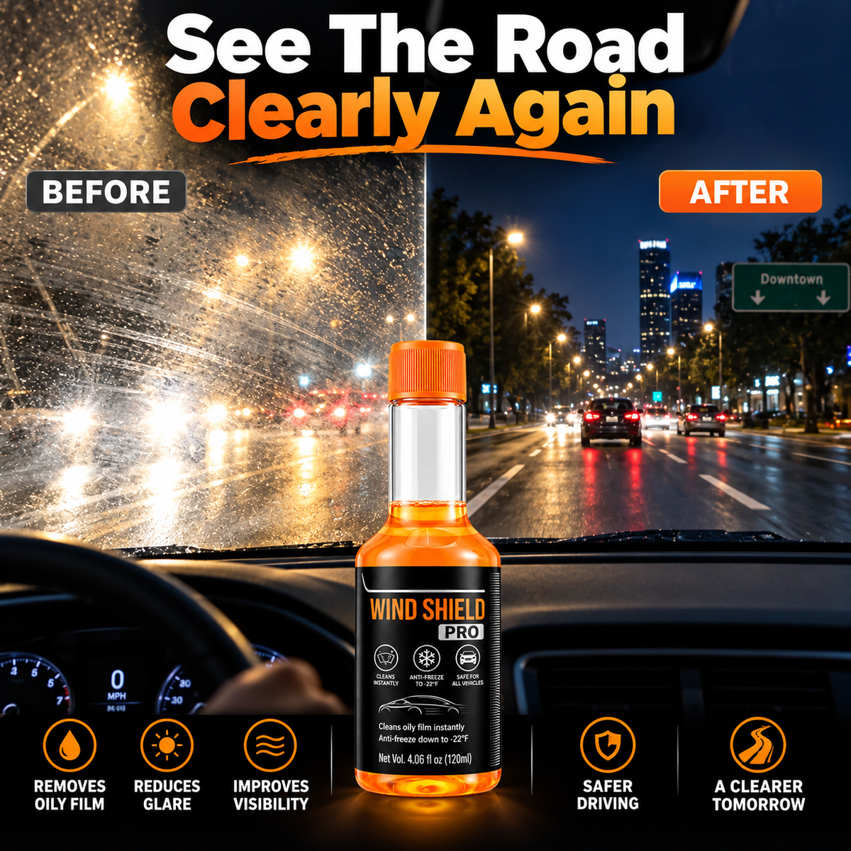 Windshield visibility before and after