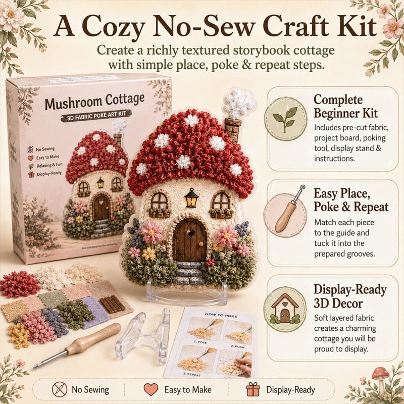 🍄Whimsical Village 3D Fabric Poke Art Kit