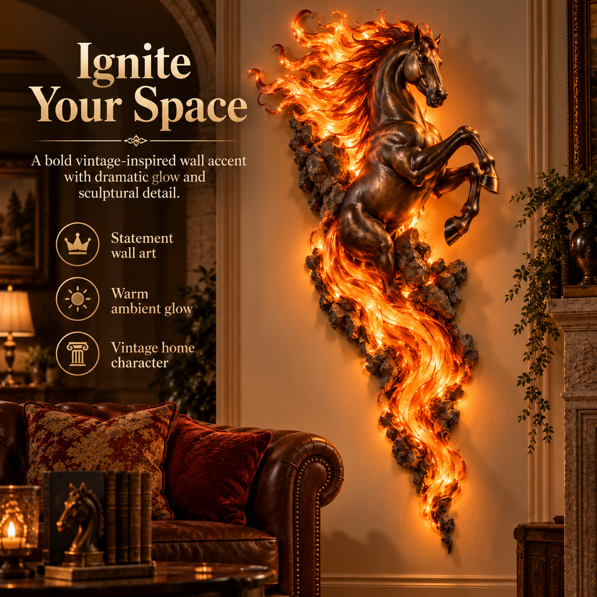 ⏰Limited Stock 50% OFF ✨🐎 Flaming Horse Wall Decor