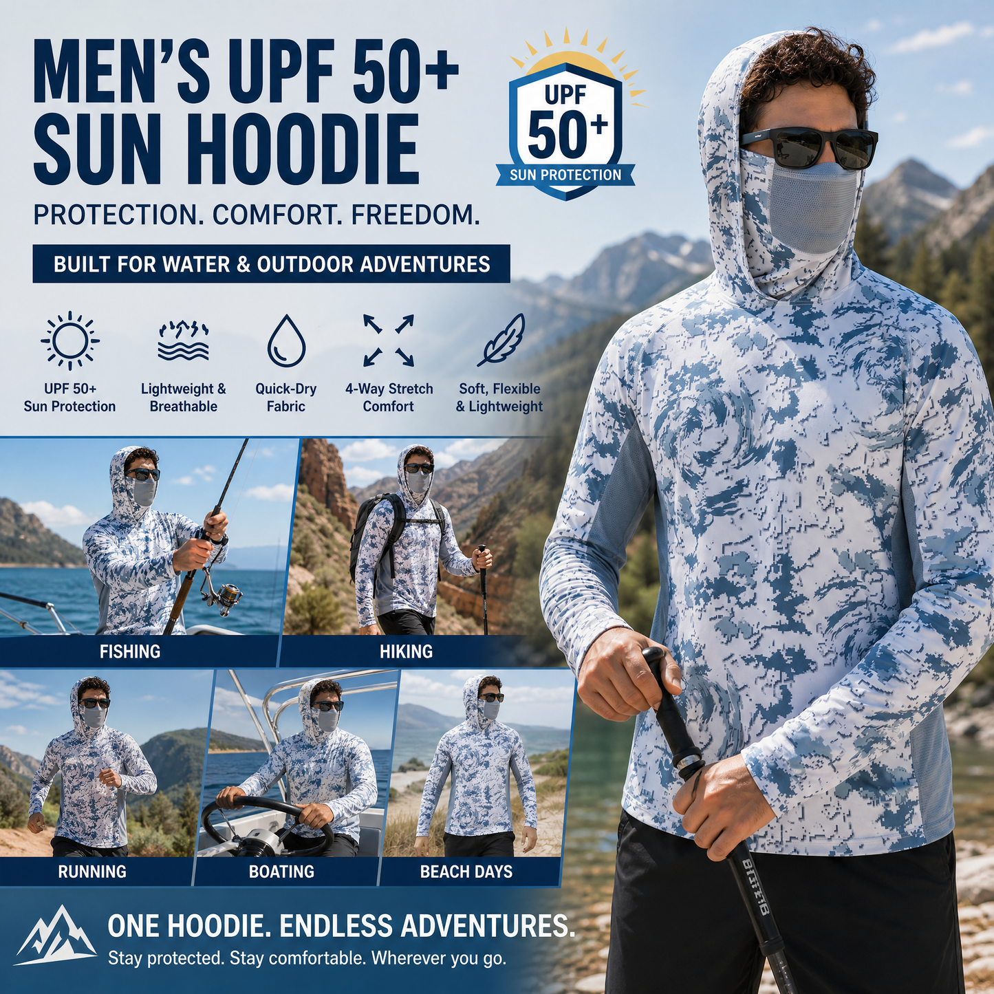 🔥55% OFF Today  Men’s UPF 50+ Hoodie Shirts with Mask