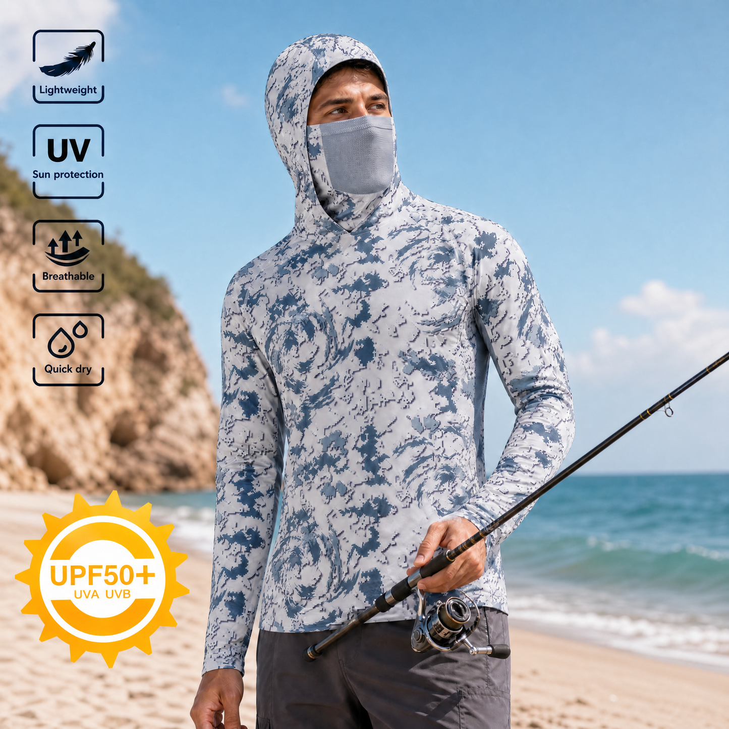 🔥55% OFF Today  Men’s UPF 50+ Hoodie Shirts with Mask