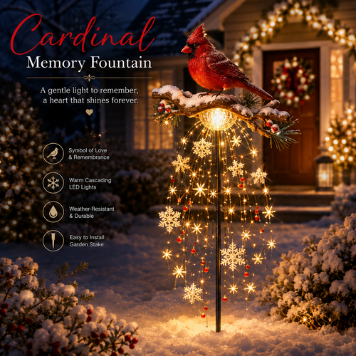 🐦 Cardinal Memory Fountain – Lighted Christmas Remembrance Garden Decor