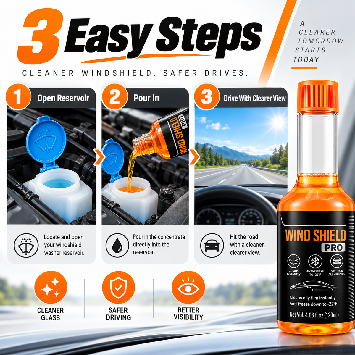 Three easy steps for using Windshield Pro