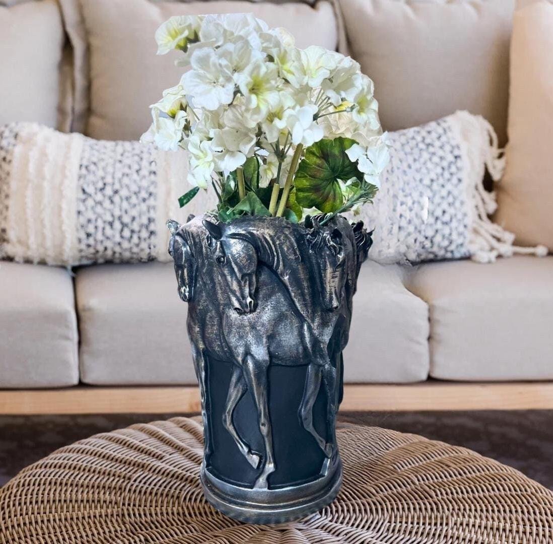 Horse Flower Vase: Marble Powder Sculpture