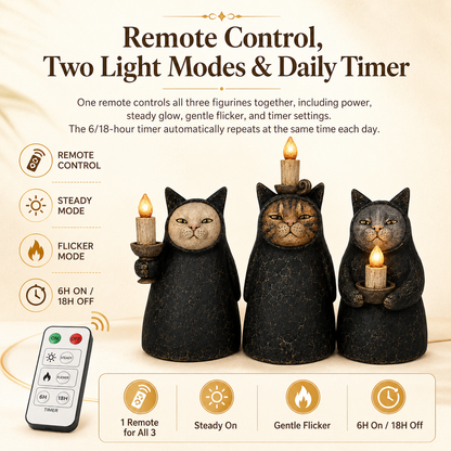 3-Piece Mysterious Hooded Cat Candlelight Figurine