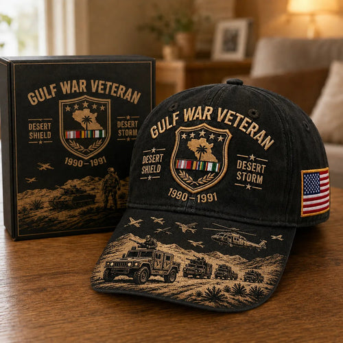 🏜️Gulf War Veteran Desert Shield & 🚁Desert Storm Commemorative Cap 🇺🇸