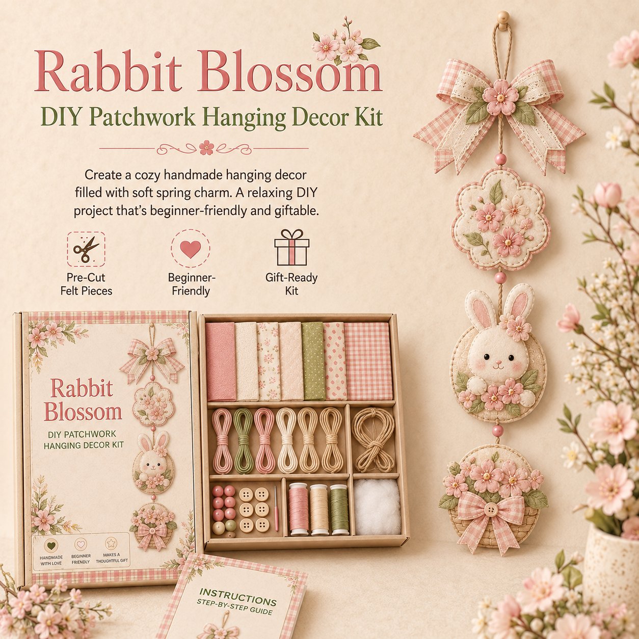 🔥Last Day 49% OFF - ✨🧵 DIY Patchwork Hanging Decor Kit | A Heartfelt Handmade Decoration Full of Love & Memories
