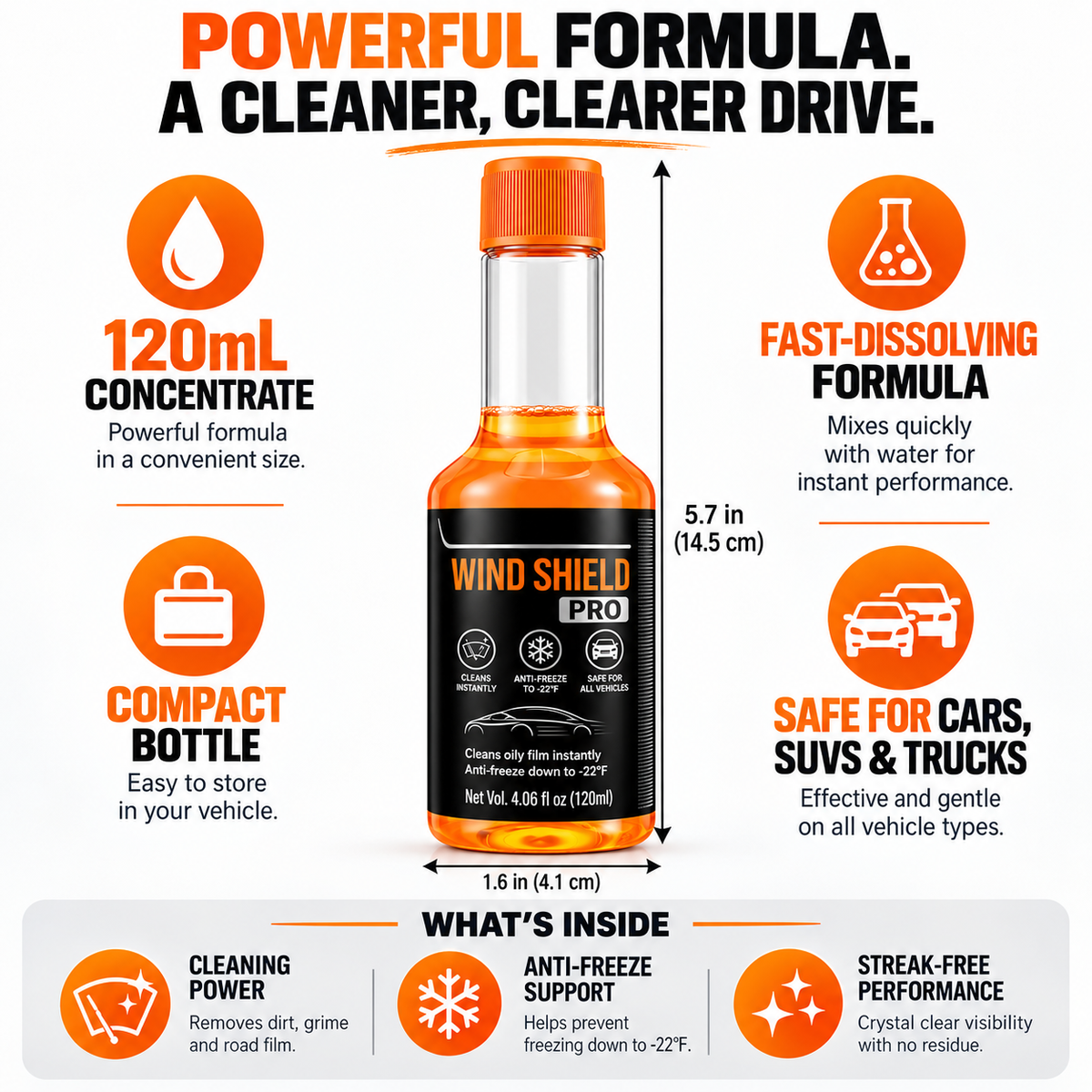 Windshield Pro formula and bottle size