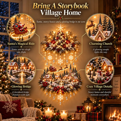 🎄✨ Christmas Village Starfall Wall Display – Warm Light Tree & Snowy Holiday Scene