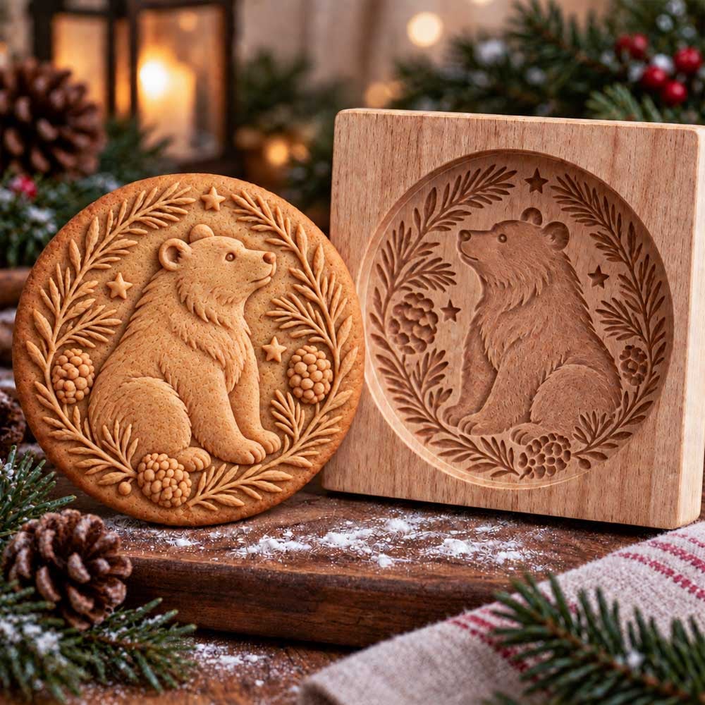 🍪 Woodland Animal Cookie Mold | 4.7-Inch Wooden Embossing Mold for Cozy Homemade Cookies