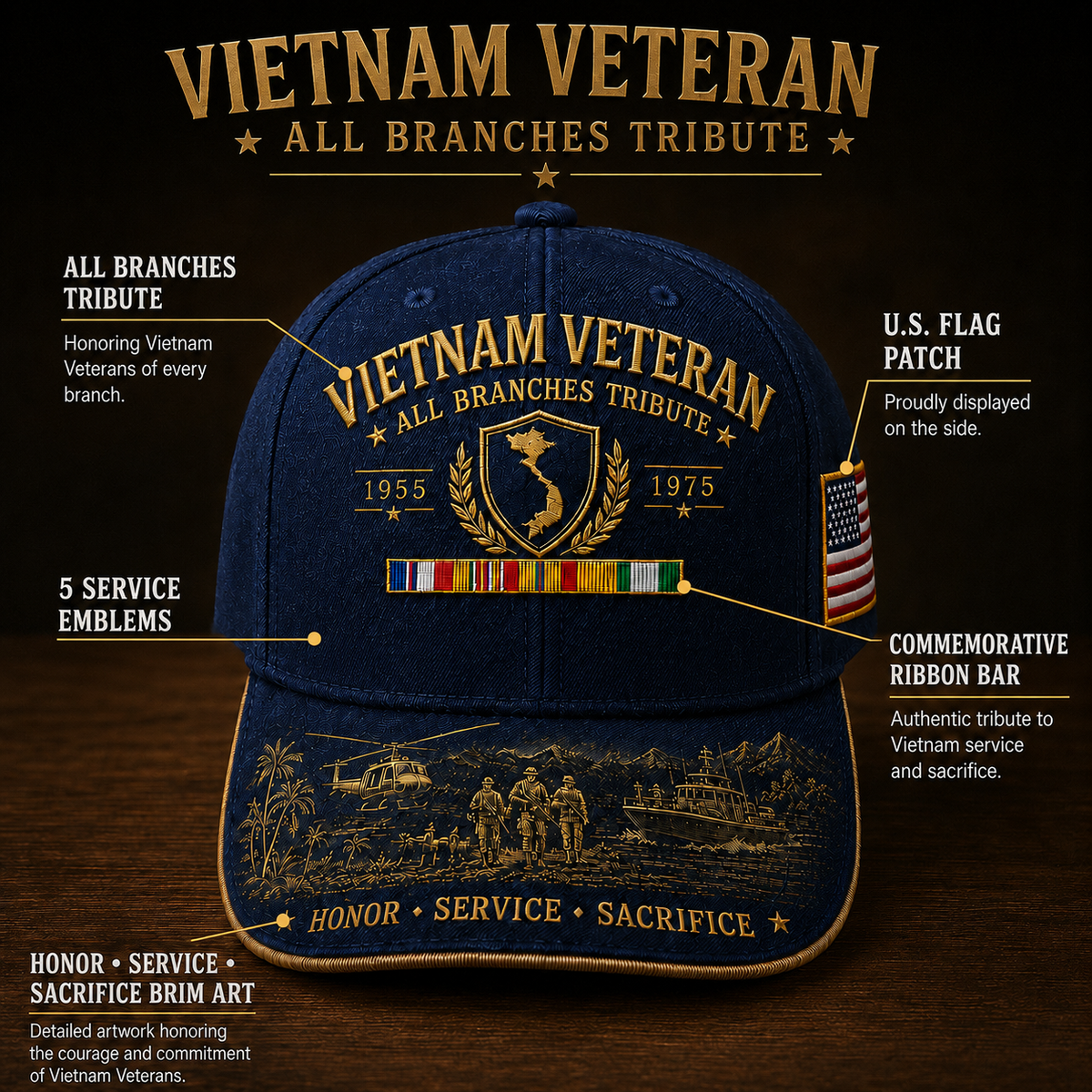 🎖️Vietnam Veteran United Services Tribute Cap – Honor, Service & Sacrifice 1955–1975