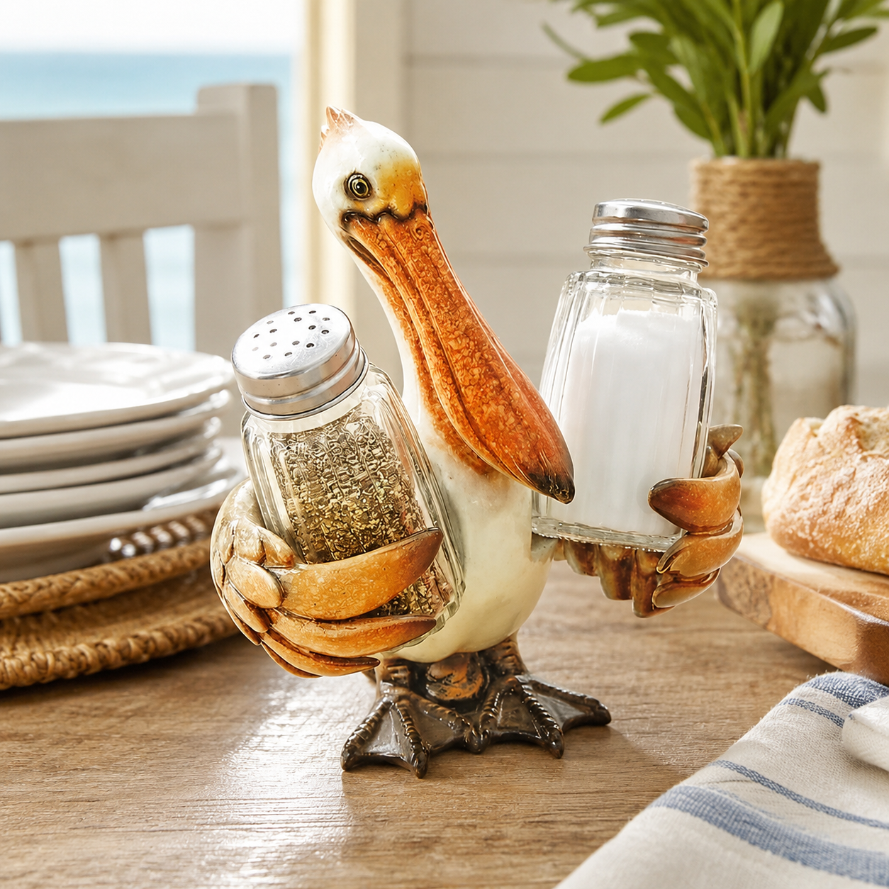 Coastal Animal Salt & Pepper Shaker Holder Set – Includes 2 Glass Shakers