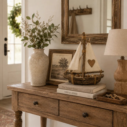 Rustic Lighted Sailboat Decor – Warm Coastal Glow