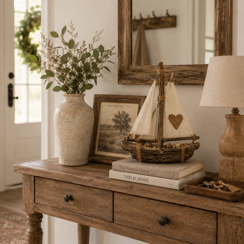 Rustic Lighted Sailboat Decor – Warm Coastal Glow