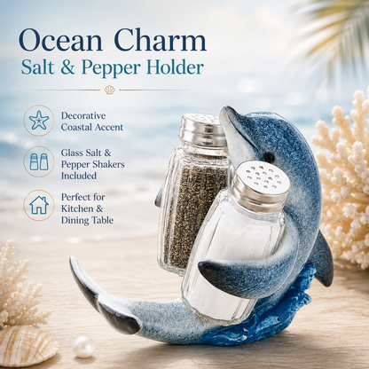 Coastal Animal Salt & Pepper Shaker Holder Set – Includes 2 Glass Shakers