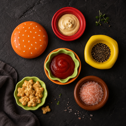 Burger Stack Ceramic Snack & Sauce Dish Set