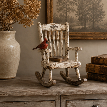 Cardinal Memory Rocking Chair Keepsake – Rustic Farmhouse Decor for Remembering Someone Special