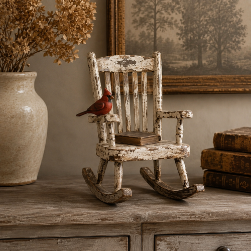 Cardinal Memory Rocking Chair Keepsake – Rustic Farmhouse Decor for Remembering Someone Special