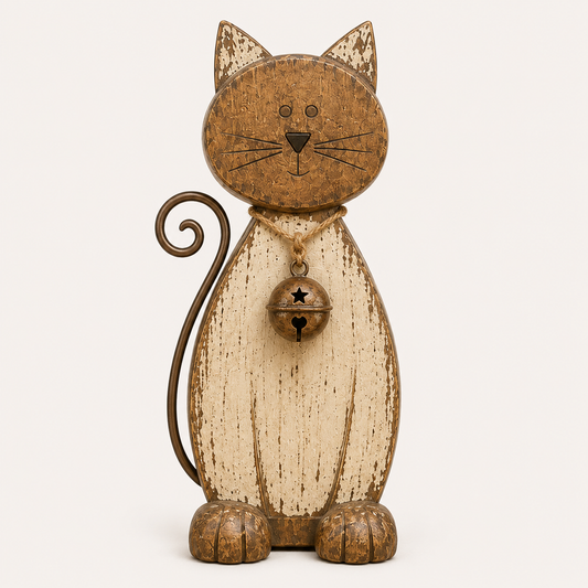 The Little Farmhouse Guardian Cat - Vintage Rustic Metal Cat Decor with Bell Pendant