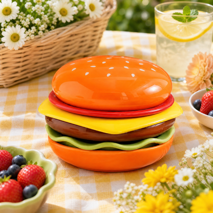 Burger Stack Ceramic Snack & Sauce Dish Set