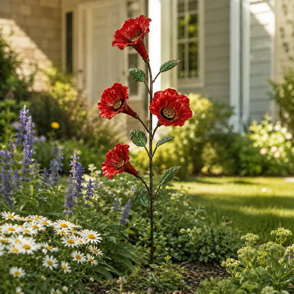 Bring Hummingbirds Closer – 4-Flower Metal Nectar Feeder Garden Stake