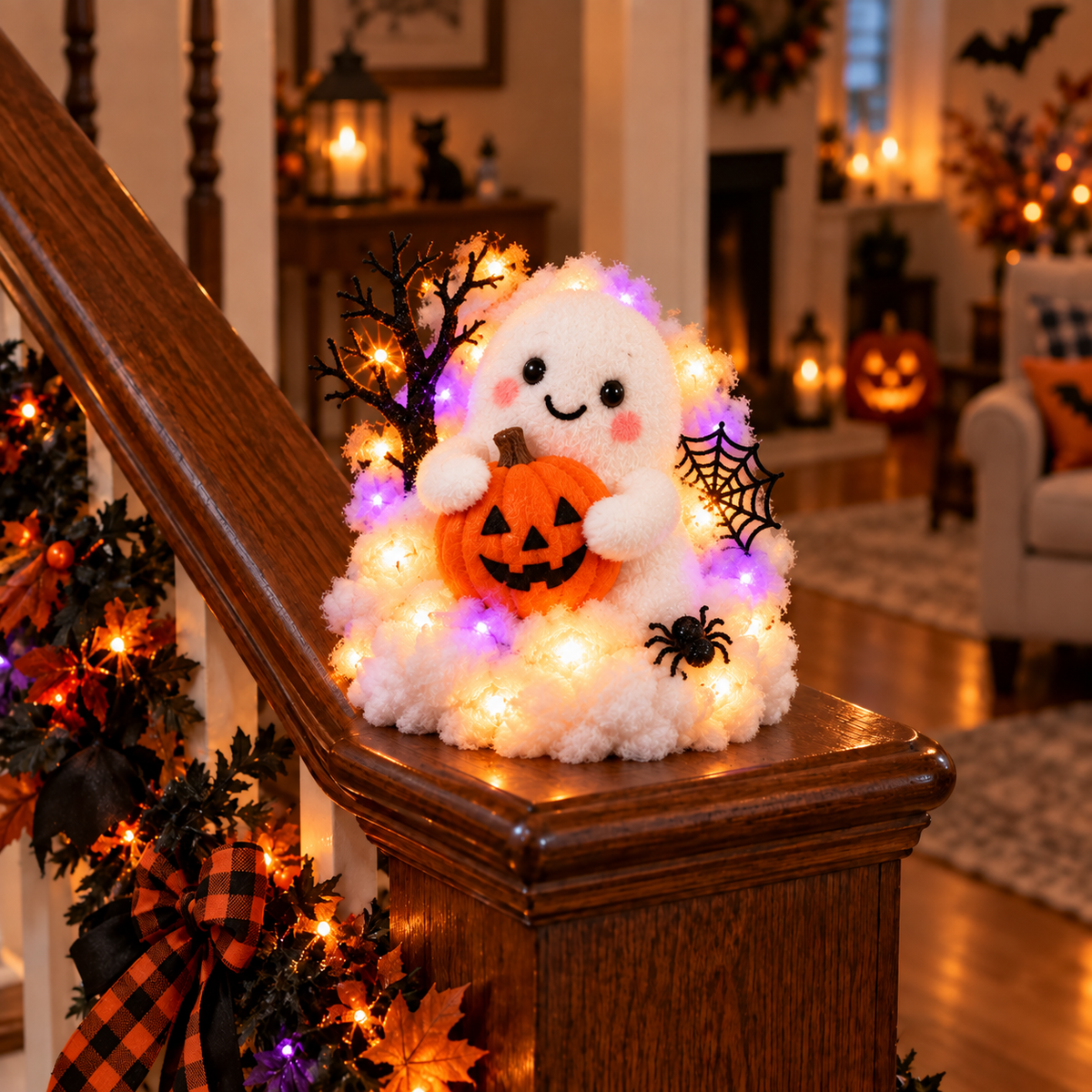 Glowing Ghost Staircase Decor – Cute Halloween Railing Accent